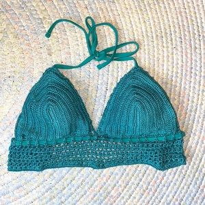 Teal crochet swim top